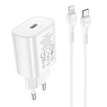 Заредете изображение във визуализатора на галерията – Hoco charger type c power delivery pd25w with cable to lightning 8-pin jetta n22 white - TopMag
