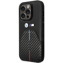 Заредете изображение във визуализатора на галерията – Original Case BMW Stamped Tricolor Stripe BMHCP14L22NSTB for Iphone 14 Pro Black
