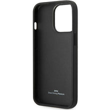Заредете изображение във визуализатора на галерията – Case BMW BMHCP14L22RBDK iPhone 14 Pro 6.1" black/black hardcase Leather Blue Dots
