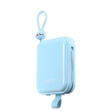 Заредете изображение във визуализатора на галерията – Joyroom power bank with USB C and Lightning cables and stand Cutie Series 10000mAh 22.5W blue (JR-L008)
