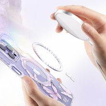 Заредете изображение във визуализатора на галерията – Kingxbar Butterfly Series magnetic case for iPhone 14 Plus MagSafe case with butterflies purple

