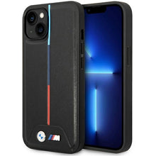 Заредете изображение във визуализатора на галерията – BMW M Quilted Tricolor case for iPhone 15 / 14 / 13 - black
