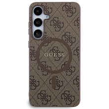 Заредете изображение във визуализатора на галерията – Guess 4G Collection Leather Metal Logo MagSafe case for Samsung Galaxy S24+ - brown
