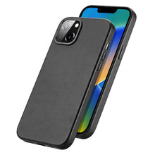 Заредете изображение във визуализатора на галерията – Dux Ducis Grit Leather Case for iPhone 14 Plus Elegant Faux Leather Cover (MagSafe Compatible) Black
