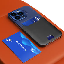Заредете изображение във визуализатора на галерията – Leather Stand Case for iPhone 14 cover card wallet with stand blue
