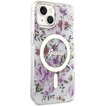 Заредете изображение във визуализатора на галерията – Original Case GUESS hardcase Flower MagSafe GUHMP14SHCFWST for Iphone 14 transparent

