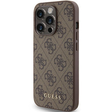 Заредете изображение във визуализатора на галерията – Original Case GUESS 4G Metal Gold Logo GUHCP15LG4GFBR for Iphone 15 Pro brown
