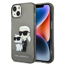 Заредете изображение във визуализатора на галерията – Karl Lagerfeld KLHCP14SHNKCTGK iPhone 14 6.1" black/black hardcase Gliter Karl&amp;Choupette
