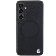 Заредете изображение във визуализатора на галерията – Original Case BMW hardcase Signature Leather Half Textured &amp; Circle MagSafe BMHMS24S23RTPK for Samsung Galaxy S24 Black
