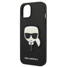 Заредете изображение във визуализатора на галерията – Оригинален гръб Karl Lagerfeld за iphone 14 (saffiano with karl head patch / black) - TopMag
