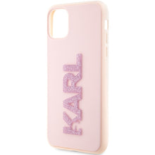 Заредете изображение във визуализатора на галерията – Original Pouch KARL LAGERFELD hardcase 3D Rubber Glitter Logo KLHCN613DMBKCK for Iphone 11/ Xr Pink
