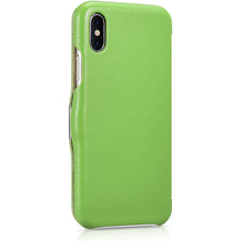 Заредете изображение във визуализатора на галерията – iCarer Metal Clip Vintage Folio Genuine Leather Flip Cover for iPhone XS / iPhone X green (RIX02-GN)
