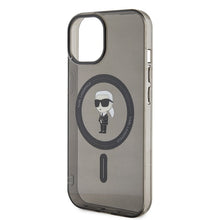 Заредете изображение във визуализатора на галерията – Original Pouch KARL LAGERFELD hardcase IML Ikonik Magsafe KLHMP15SHFCKNOK for Iphone 15 Black
