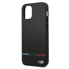 Заредете изображение във визуализатора на галерията – Etui BMW BMHCP12SPUCARTCBK iPhone 12 mini 5,4" czarny/black hardcase M Collection PU Carbon Stripe
