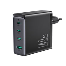 Заредете изображение във визуализатора на галерията – Fast charger GaN 140W 3 x USB-C / USB-A Joyroom JR-TCG05EU - black + USB-C cable - USB-C 240W 1.2m
