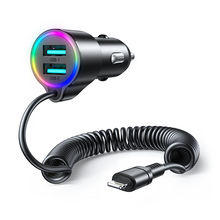 Заредете изображение във визуализатора на галерията – Joyroom 3-in-1 fast car charger with Lightning cable 1.5m 17W black (JR-CL25)
