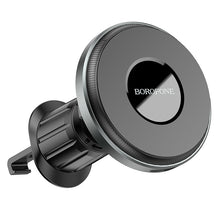 Заредете изображение във визуализатора на галерията – Borofone Car holder BH202 Seaside magnetic with induction charging to air vent mount for Magsafe black
