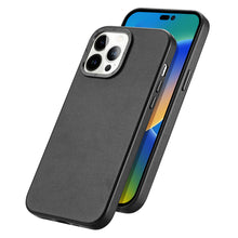 Заредете изображение във визуализатора на галерията – Dux Ducis Grit Leather Case for iPhone 14 Pro Elegant Faux Leather Cover (MagSafe Compatible) Black
