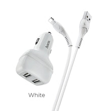 Заредете изображение във визуализатора на галерията – HOCO łcar charger 2xUSB + cable for Apple Lightning 8-pin 2,4A Leader Z36 white
