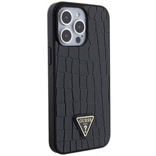 Заредете изображение във визуализатора на галерията – Guess Croco Triangle Metal Logo case for iPhone 15 Pro Max - black
