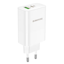 Заредете изображение във визуализатора на галерията – Borofone Wall charger BN10 Sunlight - USB + Type C - QC 3.0 PD 65W white
