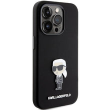 Заредете изображение във визуализатора на галерията – Karl Lagerfeld Silicone Ikonik Metal Pin case for iPhone 15 Pro Max - black
