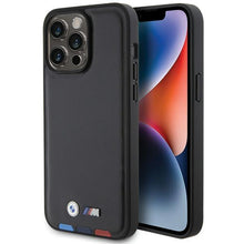 Заредете изображение във визуализатора на галерията – BMW BMHCP15X22PTDK iPhone 15 Pro Max 6.7" black/black Leather Stamp Tricolor

