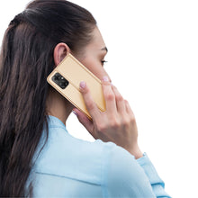 Заредете изображение във визуализатора на галерията – Dux Ducis Skin Pro Case For Xiaomi Redmi Note 11E /Redmi 10 5G / Redmi 10 Prime+ 5G / Poco M4 5G Cover Flip Card Wallet Stand Gold
