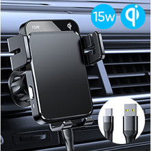 Заредете изображение във визуализатора на галерията – Joyroom Qi wireless 15W automatic car charger electric phone holder (dashboard and air vent) black (JR-ZS219)
