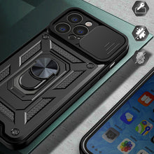 Заредете изображение във визуализатора на галерията – Hybrid Armor Camshield case for Motorola Moto E22 / Moto E22i armored case with camera cover black
