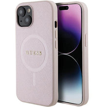 Заредете изображение във визуализатора на галерията – Guess Saffiano MagSafe case for iPhone 15 Plus - pink
