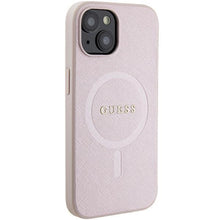 Заредете изображение във визуализатора на галерията – Guess Saffiano MagSafe case for iPhone 15 Plus - pink
