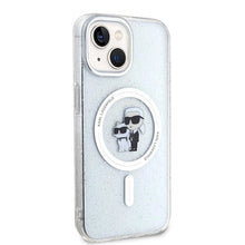 Заредете изображение във визуализатора на галерията – Karl Lagerfeld Karl&amp;Choupette Glitter MagSafe case for iPhone 15 - transparent
