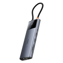 Заредете изображение във визуализатора на галерията – HUB 11in1 Baseus Metal Gleam Series USB-C to USB-C PD / USB-C / 3x USB-A / HDMI / AUX / RJ-45 / SD TF - gray
