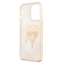Заредете изображение във визуализатора на галерията – Karl Lagerfeld KLHCP13LKHTUGLGO iPhone 13 Pro / 13 6,1" złoty/gold hardcase Glitter Karl`s Head
