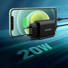 Заредете изображение във визуализатора на галерията – Ugreen USB wall charger Type C 20W Power Delivery black (10191)
