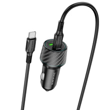 Заредете изображение във визуализатора на галерията – Borofone Car charger BZ21 Brilliant - USB + Type C - QC 3.0 PD 48W with Type C to Type C cable black
