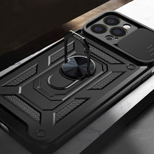 Заредете изображение във визуализатора на галерията – Hybrid Armor Camshield case for iPhone 14 Pro Max armored case with camera cover black
