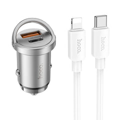 HOCO car charger 2 x USB QC3.0 18W + Type C PD 45W cable Type C for Iphone Lightning 8-pin Handy NZ10 silver