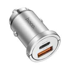 Заредете изображение във визуализатора на галерията – HOCO car charger USB QC 3.0 + Type C PD 45W NZ10 silver
