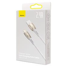 Заредете изображение във визуализатора на галерията – Baseus Glimmer Series cable with fast charging USB-A - Lightning 480Mb/s 2.4A 2m white
