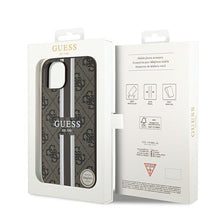 Заредете изображение във визуализатора на галерията – Original Case GUESS 4G Printed Stripes MagSafe GUHMP15SP4RPSK for Iphone 13/14/15 brown
