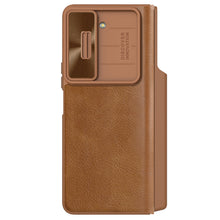 Заредете изображение във визуализатора на галерията – Nillkin Qin Leather Pro Samsung Galaxy Z Fold 5 Leather Flip Case with Camera Cover - Brown
