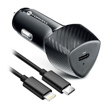 Заредете изображение във визуализатора на галерията – FORCELL CARBON car charger Type C 3.0 PD20W CC50-1C black (Total 20W) + cable for Apple Lightning 8-pin PD20W
