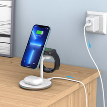 Заредете изображение във визуализатора на галерията – Choetech T585-F 3in1 Magnetic wireless charger station for iPhone 12/13/14 series,AirPods Pro and iwatch charger Black
