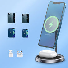 Заредете изображение във визуализатора на галерията – Choetech 2in1 Magnetic Holder Qi Wireless Charger for Magsafe 15W Gray (T575-F)
