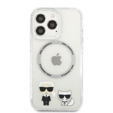 Заредете изображение във визуализатора на галерията – Karl Lagerfeld KLHMP13LHKCT iPhone 13 Pro / 13 6.1" hardcase transparent Karl &amp; Choupette Aluminum Magsafe
