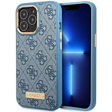 Заредете изображение във визуализатора на галерията – Guess 4G Logo Plate MagSafe case for iPhone 14 Pro Max - blue
