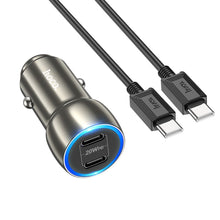 Заредете изображение във визуализатора на галерията – HOCO car charger 2x Type C + cable Type C to Type C PD 40W Z48 metal gray
