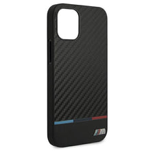Заредете изображение във визуализатора на галерията – Etui BMW BMHCP12SPUCARTCBK iPhone 12 mini 5,4" czarny/black hardcase M Collection PU Carbon Stripe
